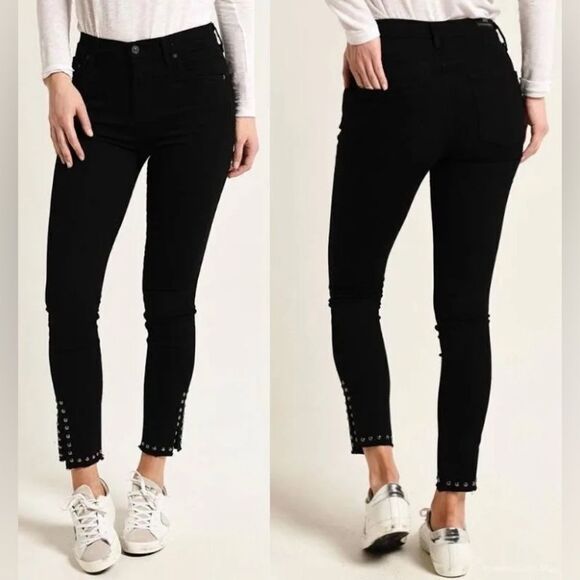 Citizens Of Humanity Denim - Citizens Of Humanity Black Studded Rocket High Rise Ankle Skinny Ventana Jeans